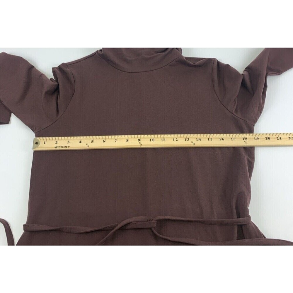 Garnet Hill Turtleneck Midi Dress Brown Tencel Slit Tie Belt Knit Stretch Medium - Picture 11 of 12